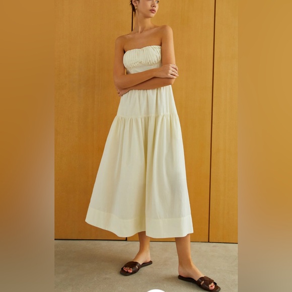 Commense Creamy Zipper Pleated Midi Dress Butter Yellow Size XL (US Size 12) NWT - Picture 3 of 7